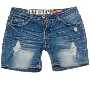 Hydraulic Women’s Boyfriend Jean Shorts Size 7/8 30" Waist Med Wash Distressed